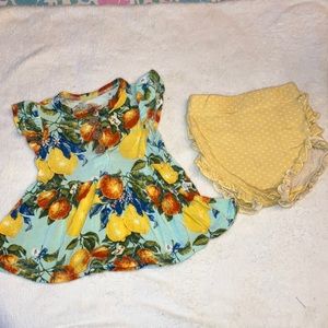 Posh Peanut “Lucia” Peplum set with ruffled bummies 6-12 months VGUC